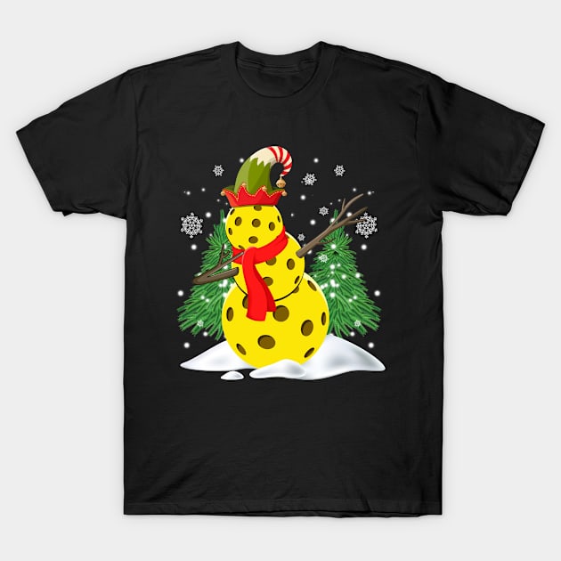 Pickleball Tshirts Men Women Dabbing Pickleball Elf Snowmies Xmas Ornaments Ugly Christmas For Women Men T-Shirt by paynegabriel